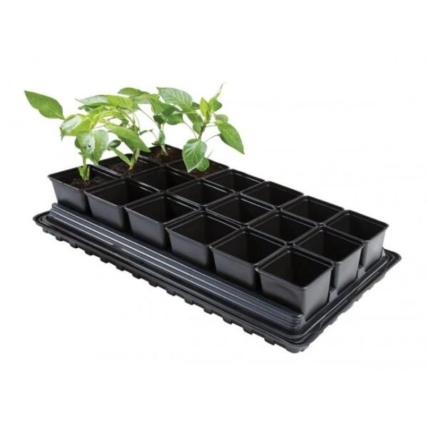 Tray Met 18 Vierkante 9 Cm Potten Met Bewatering 3 Tray Met 18 Vierkante 9 Cm Potten Met Bewatering