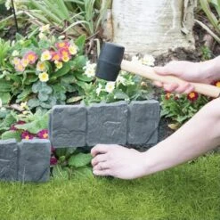 Tuinafboording Kunststof Steenlook Grijs - 240 Cm -Tuindecoratie Winkel tuinafboording steengrijs 240 cm 1484057391 3 600